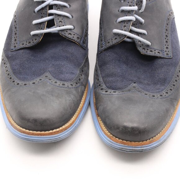 Cole Haan Lunargrand Men\'s 10.5 M Navy Blue Suede Leather Wingtip Oxford Shoes